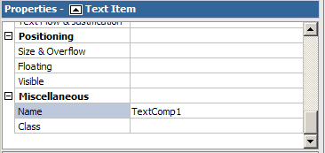 set name proprty of the new Text item object