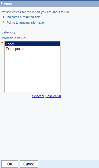 when the report run, the implicit prompt page display
