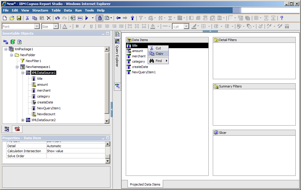 copy data item to create a new data item which available to the same report list box